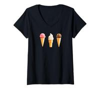 Mujer Conos de Helado: Fresa, Vainilla, Chocolate bañado Camiseta Cuello V