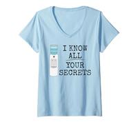 Mujer Conozco todos tus secretos, enfriador de agua divertido Camiseta Cuello V