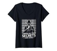 Mujer Conozco todos tus secretos y cerraduras Cerrajero Camiseta Cuello V