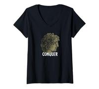 Mujer Conquer Alejandro Magno Antigua Grecia Estoicismo Camiseta Cuello V