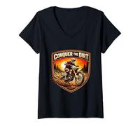 Mujer Conquistar The Dirt Bike Rider Motocicleta Motocross Motocross Camiseta Cuello V
