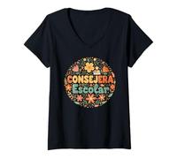 Mujer Consejera de la Escuela Floral Consejera Escolar Camiseta Cuello V
