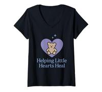 Mujer Consejero de duelo infantil Corazones curativos Apoyo trauma Camiseta Cuello V