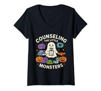 Mujer Consejero de la Escuela de Halloween - Asesoramiento a los pequeños Monstruos Camiseta Cuello V
