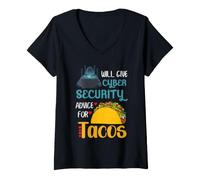 Mujer Consejos de Seguridad cibernética para Tacos Funny IT Analyst Humor G amiseta Cuello V