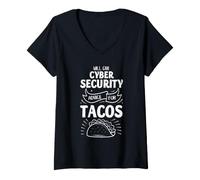 Mujer Consejos de Seguridad cibernética para Tacos Funny IT Analyst Humor G amiseta Cuello V