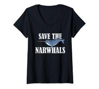 Mujer Conservación de Narvales Salvar a los Narvales Océano Vida Silvestre Arte Camiseta Cuello V