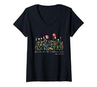 Mujer Considere cómo Crecen Las Flores Silvestres Lucas 12 27 Inspirador Camiseta Cuello V