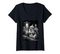 Mujer Conspiración Broma Ardilla OVNI Nave Espacial Beam Extraterrestres Divertidos Camiseta Cuello V