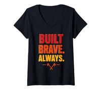 Mujer Construido Brave Always Bombero Heroico Bombero Departamento de Bomberos Camiseta Cuello V