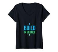 Mujer Construir en Silencio Éxito Mentalidad Motivación Gráfico Camiseta Cuello V