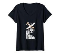 Mujer Construir Fly Crash Rebuild RC Aviación Camiseta Cuello V