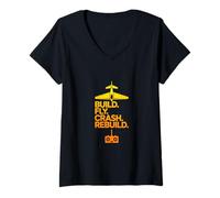 Mujer Construir Fly Crash Rebuild RC Aviación Camiseta Cuello V