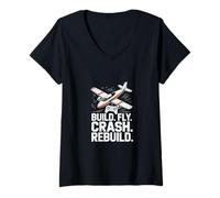 Mujer Construir Fly Crash Rebuild RC Pilot Life Camiseta Cuello V