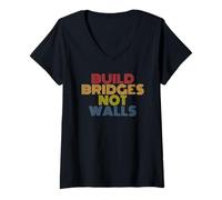 Mujer Construir puentes no paredes retro años 70 vintage Camiseta Cuello V