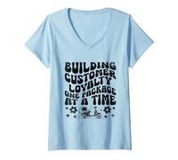Mujer Construyendo la lealtad del cliente Un paquete a la vez Chico de entrega Camiseta Cuello V