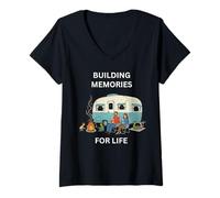 Mujer Construyendo Recuerdos para la Vida Camping Diversión al Aire Libre Camiseta Cuello V