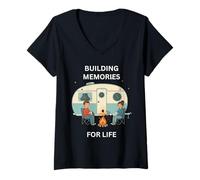 Mujer Construyendo Recuerdos para la Vida Camping Diversión al Aire Libre Camiseta Cuello V