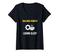 Mujer Construyendo Robots perdiendo el sueño Ingeniero de robótica Camiseta Cuello V