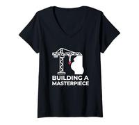 Mujer Construyendo una Obra Maestra Embarazo Construcción Grúa Corazón Camiseta Cuello V