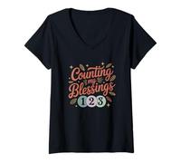 Mujer Contando mis bendiciones 1 2 3 Camiseta Cuello V