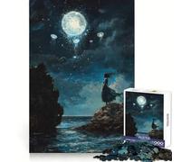 Mujer contemplando el Cielo Iluminado por la Luna Rompecabezas de 1000 Piezas para Adultos Piensa, Entrena, relájate, escapa, Bordes definidos Regalo Creativo (50x75cm)