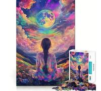 Mujer contemplando el Cosmos Rompecabezas para Adultos de 1000 Piezas Juego de estimulación cognitiva Diseño Ajustado sin Huecos Regalo de cumpleaños Juguete para ejercitar la Mente (38x26cm)