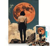 Mujer contemplando el Planeta Rojo Rompecabezas de 1000 Piezas para Adultos Juego de concentración Mental Corte láser Diversión Nocturna en Familia (38x26cm)