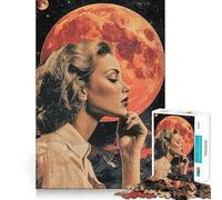 Mujer contemplando la Luna roja Rompecabezas de 1000 Piezas para Adultos Diversión para Entrenar la Mente Componentes Resistentes y de Corte Limpio Actividad Relajante para desconectar (38x52cm)