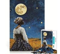 Mujer contemplando la Luna Rompecabezas de 1000 Piezas para Adultos Juego Que estimula la Mente Superficie Lisa y sin Rebabas Un pasatiempo Fascinante para los Momentos de Ocio (50x75cm)