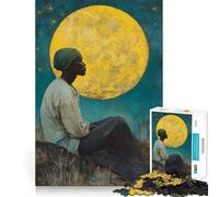 Mujer contemplando la Luna Rompecabezas de 1000 Piezas para Adultos Mejora la Capacidad Mental Juego Corte láser para un Ajuste Diversión Nocturna en Familia (38x26cm)