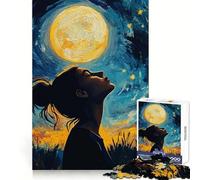 Mujer contemplando la Luna Rompecabezas difícil para Adultos 1000 Piezas Mejora la concentración Actividad Relajante Corte Suave Regalo de Invierno (38x52cm)