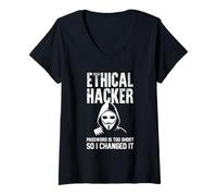 Mujer Contraseña de hacker ética demasiado corta, así que la cambié Hackers Camiseta Cuello V