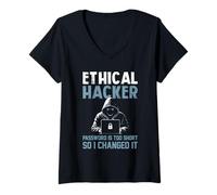 Mujer Contraseña de hacker ética demasiado corta, así que la cambié sarcástica Camiseta Cuello V