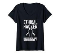 Mujer Contraseña de hacker ética demasiado corta La cambié Ciberseguridad Camiseta Cuello V