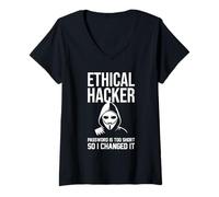 Mujer Contraseña de hacker ética demasiado corta La cambié sarcástica Camiseta Cuello V