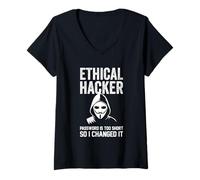 Mujer Contraseña de humor de hacker ético demasiado corta, así que la cambié Camiseta Cuello V