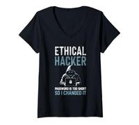 Mujer Contraseña ética de hacker demasiado corta, así que la cambié gracioso Camiseta Cuello V
