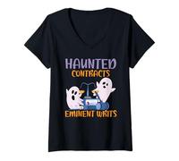 Mujer Contratos embrujados Eminente escribe abogado aterrador Halloween Camiseta Cuello V