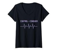 Mujer Control Conquer Epilepsy Awareness EEG Lavanda Ribbon Quote Camiseta Cuello V