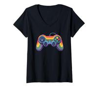 Mujer Controlador de Juegos Rainbow, Genial, Retro, para Adolescentes, niños, Hombres y niños Camiseta Cuello V