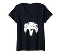 Mujer Controlador de Juegos Vintage Joystick Videogamer 8Bit Retro Camiseta Cuello V