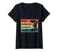 Mujer Controlador Retro para Videojuegos Dad Husband Gaming Legend Camiseta Cuello V