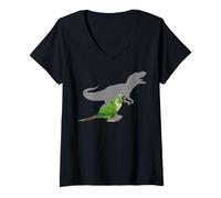 Mujer Conure de mejillas Verdes con T Rex Shadow Bird Lovers Camiseta Cuello V