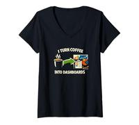 Mujer Convierto el café en Paneles de Control Analista de Datos Humor Camiseta Cuello V