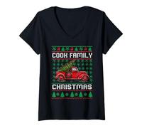 Mujer Cook Family Christmas Red Truck Personalised Funny Xmas Camiseta Cuello V