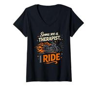 Mujer Cool Algunos Ven a un Terapeuta, yo Ride Biker Therapy Motociclista Camiseta Cuello V