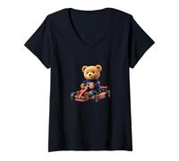 Mujer Cool Amazing Teddy Bear Karting Race of Champions Graphic Camiseta Cuello V