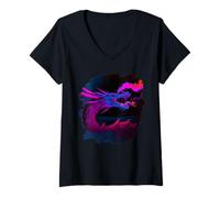 Mujer Cool Artistic Dragón Respirando Fuego Mágico Dragones Míticos Camiseta Cuello V