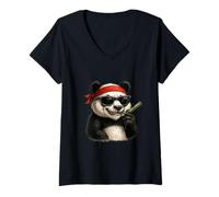 Mujer Cool Bandana Panda Estilo Retro Camiseta Cuello V